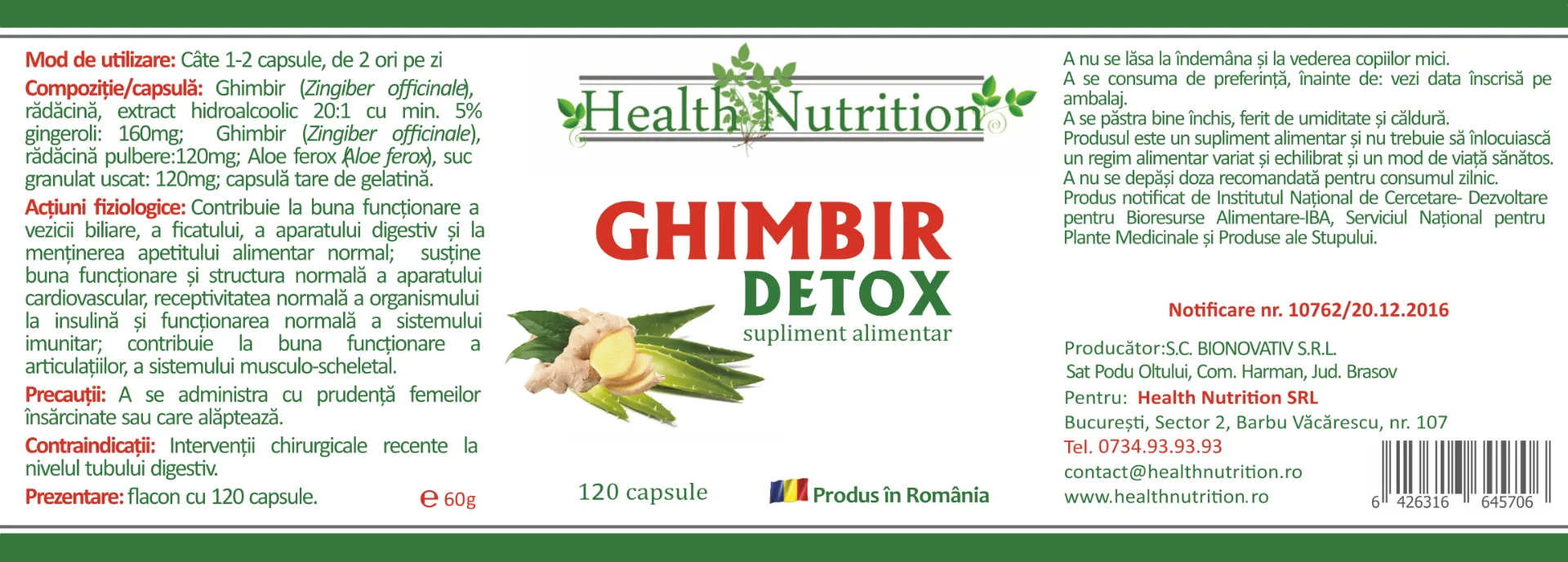 Ghimbir detox natural, 120 capsule, Health Nutrition