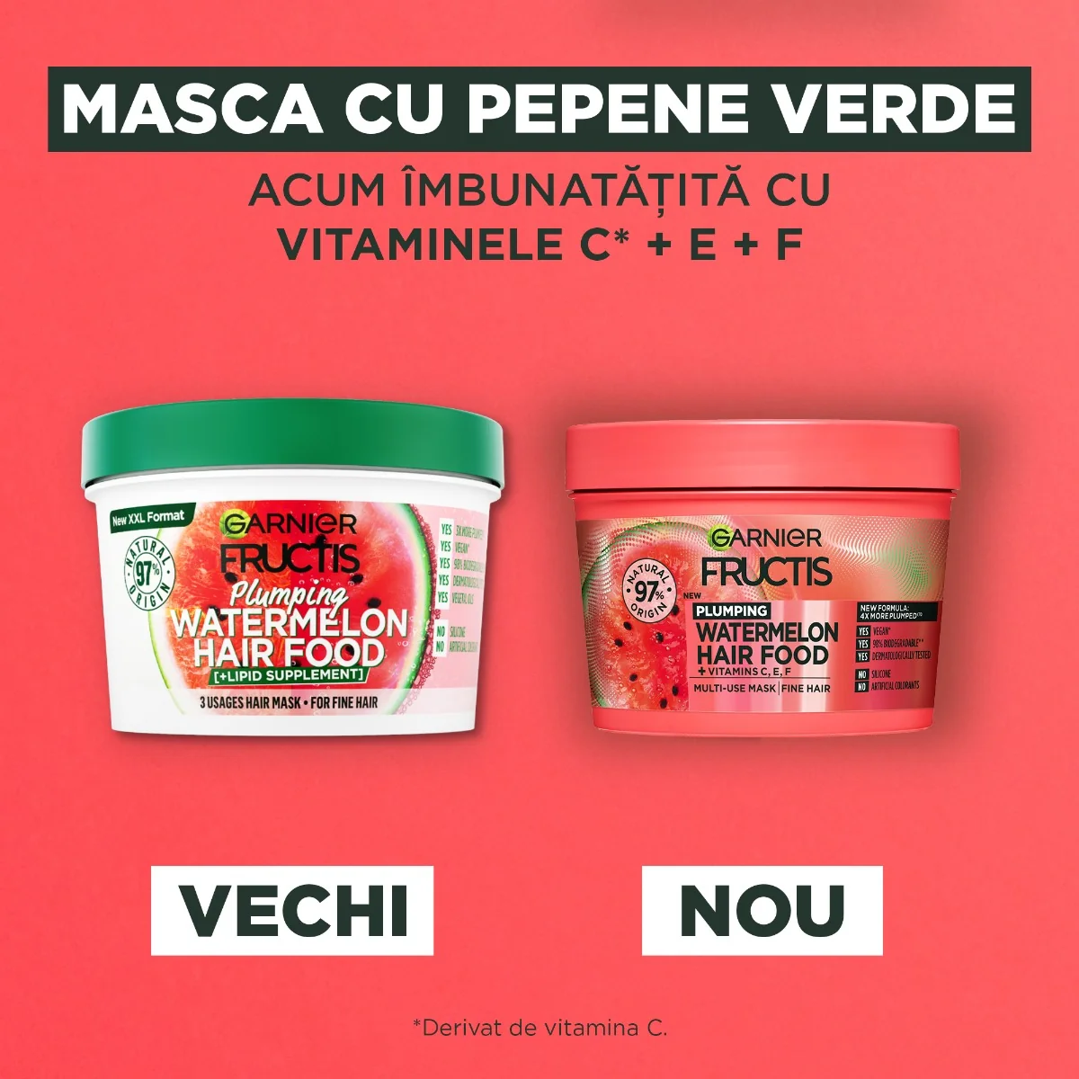Masca redensificatoare pentru parul subtire Hair Food Pepene Verde, 390ml, Fructis