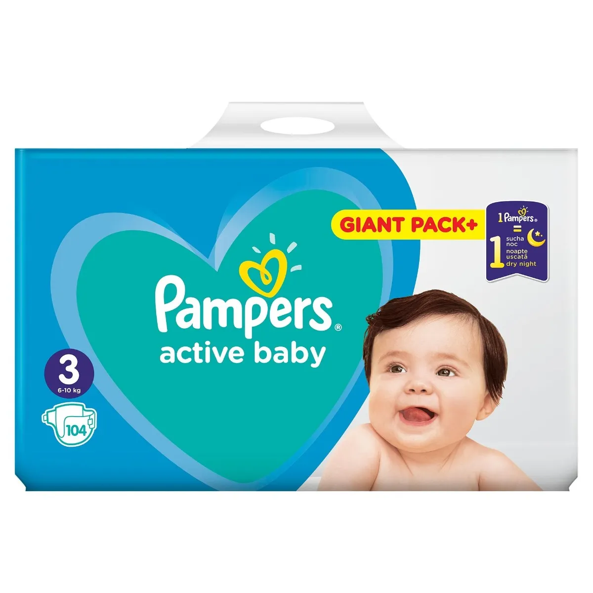 Scutece pentru copii Active Baby Giant Pack, Marimea3, 6-10kg, 104bucati, Pampers