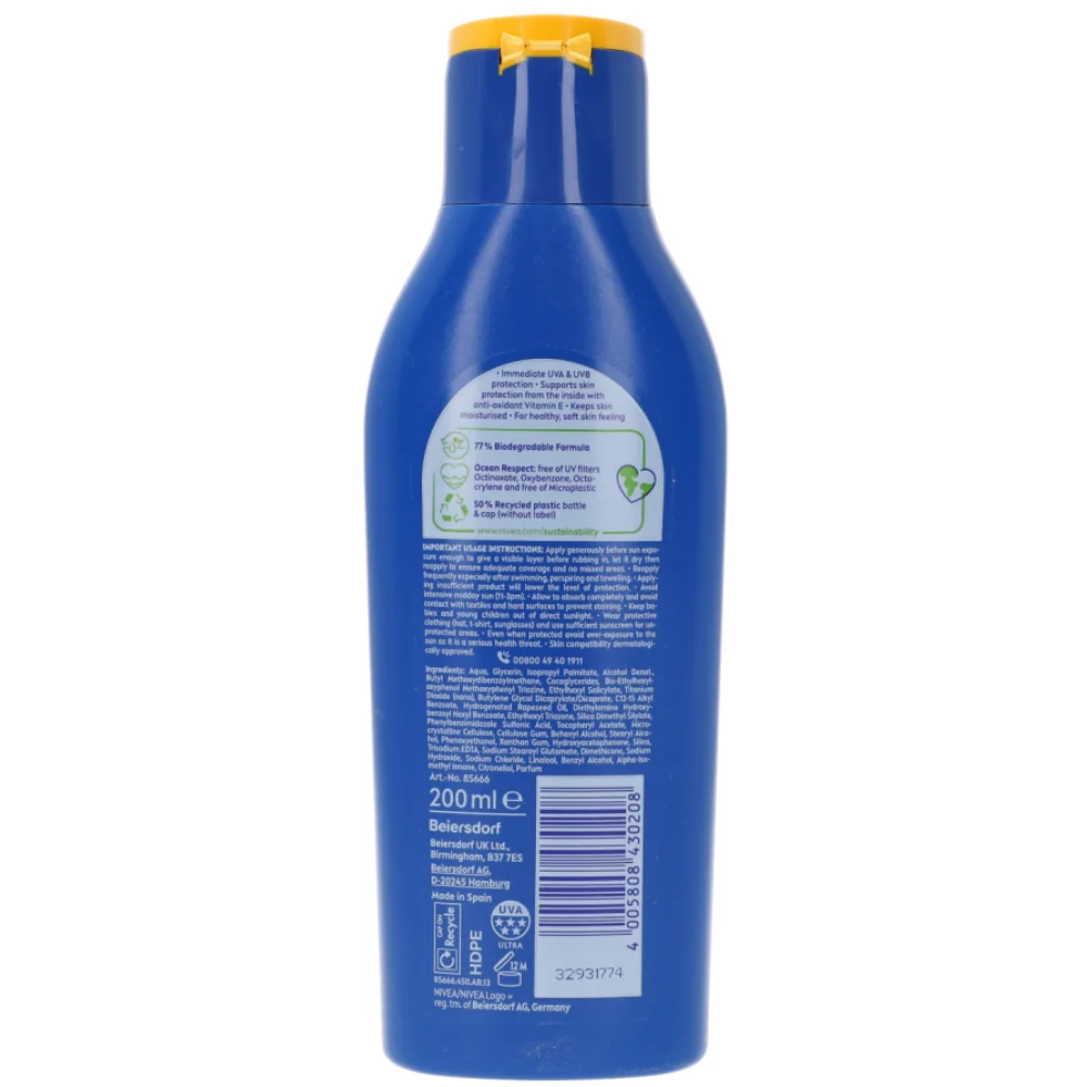 Lotiune de corp pentru protectie solara cu SPF 50 Protect & Moisture, 200ml, Nivea