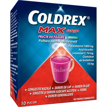 Coldrex MaxGrip fructe de padure si mentol, 10 plicuri, Perrigo 