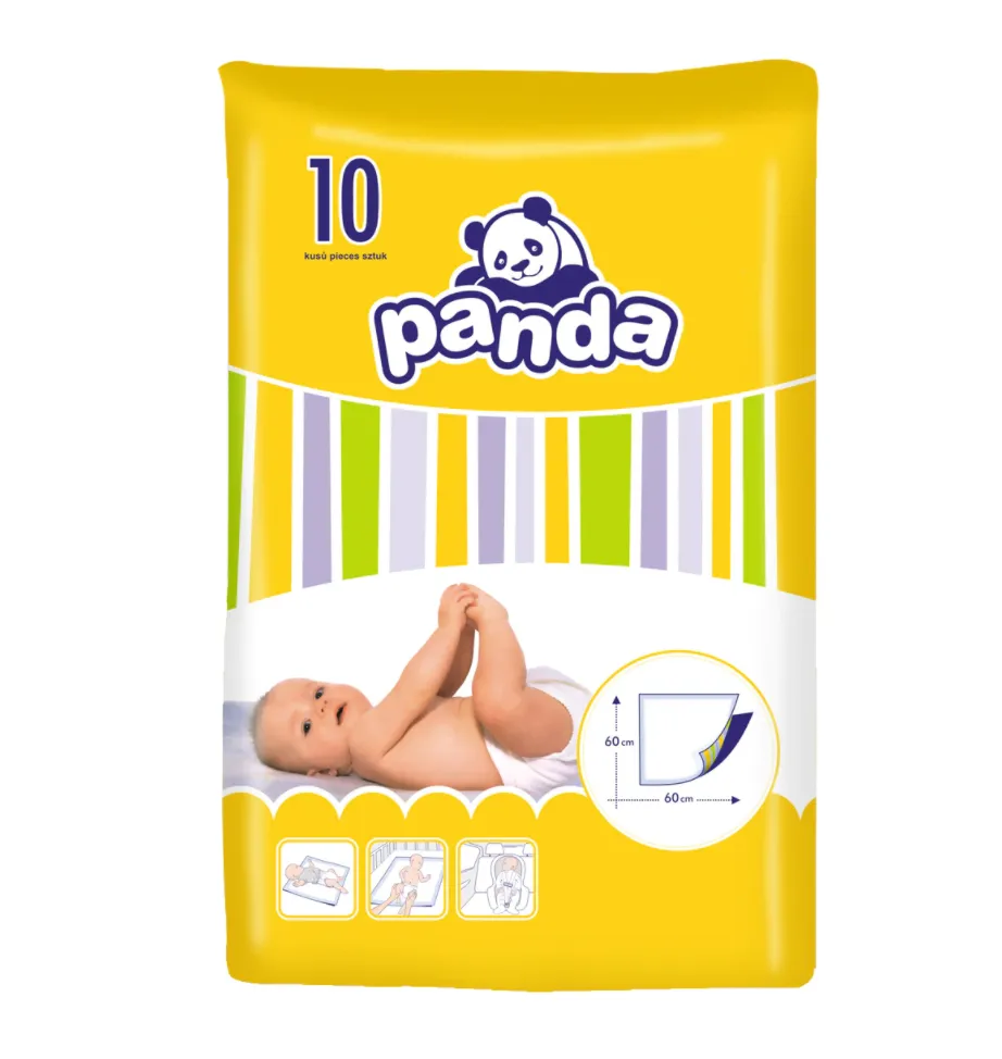 Cearsaf absorbant Panda 60 x 60cm, 10 bucati, Bella Baby
