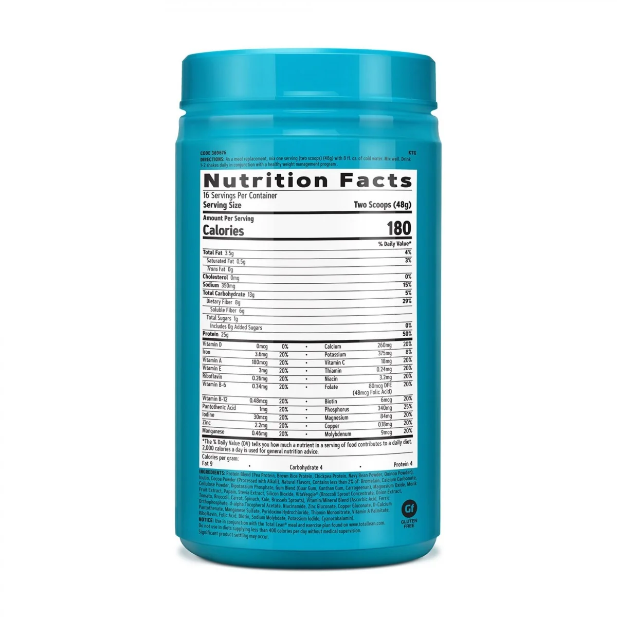 Proteina vegana cu aroma de ciocolata Total Lean, 768g, GNC