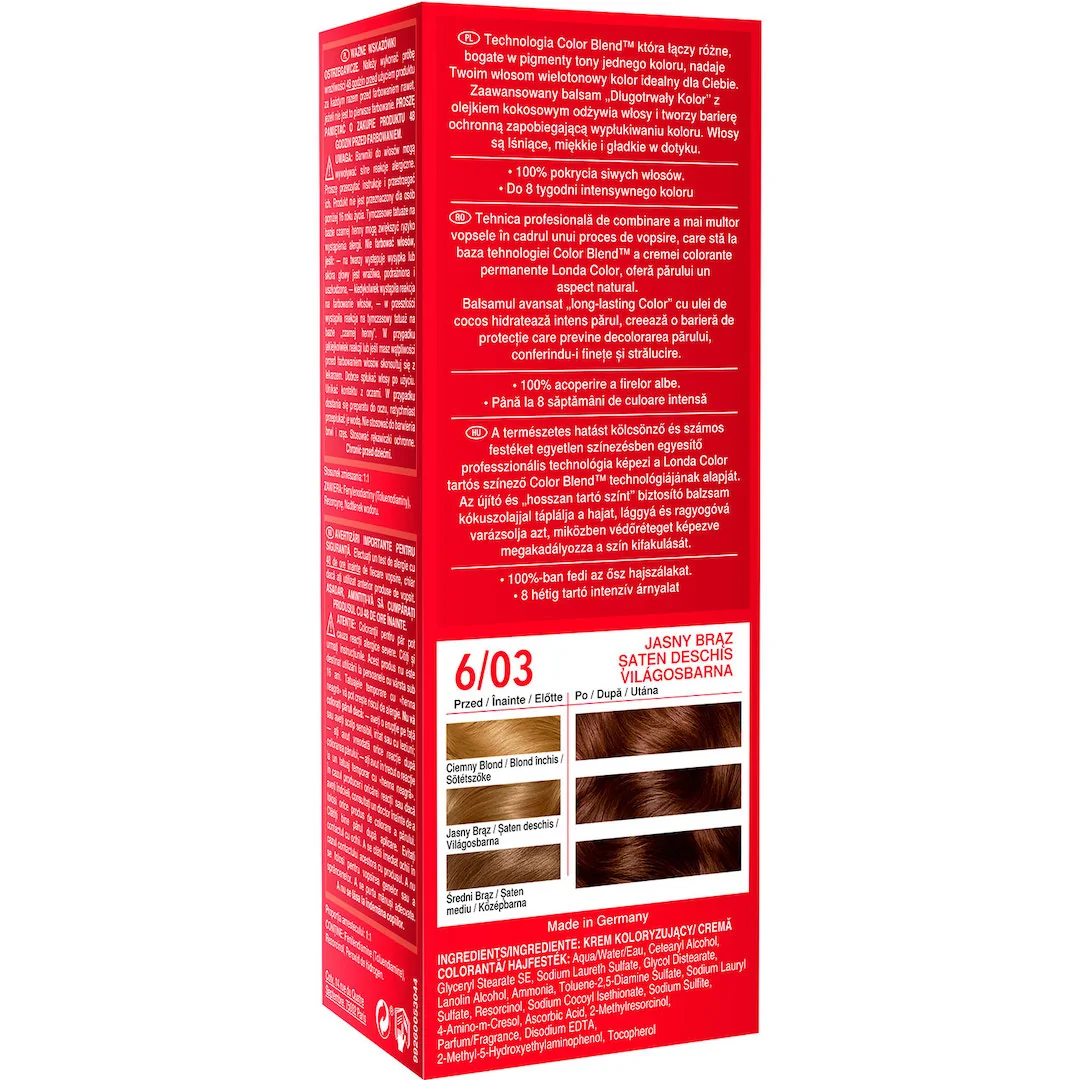 Vopsea de par permanenta 6/03 Saten deschis, 110ml, Londa