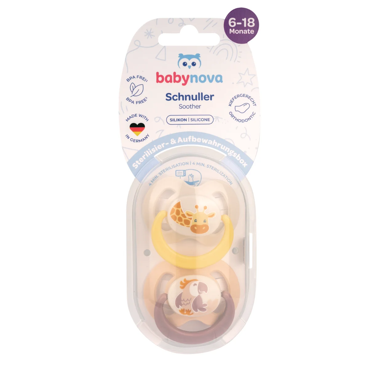 Suzete multicolore cu inel Talia 2 + Steribox, 2 bucati, Baby Nova