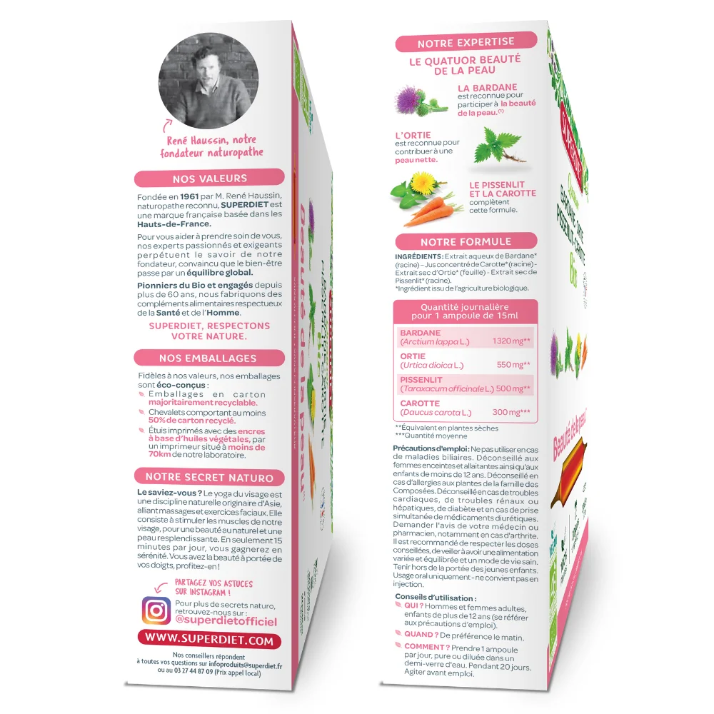 4 Plante pentru sanatatea pielii Bio, 15ml x 20 fiole sticla, Superdiet