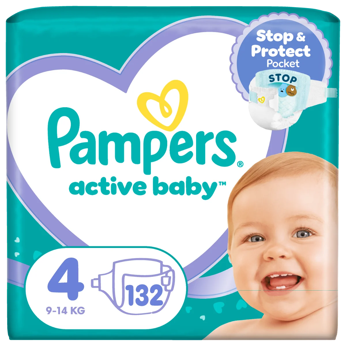 Scutece pentru copii Active Baby Mega Box Marimea 4 9 -14kg, 132 bucati, Pampers