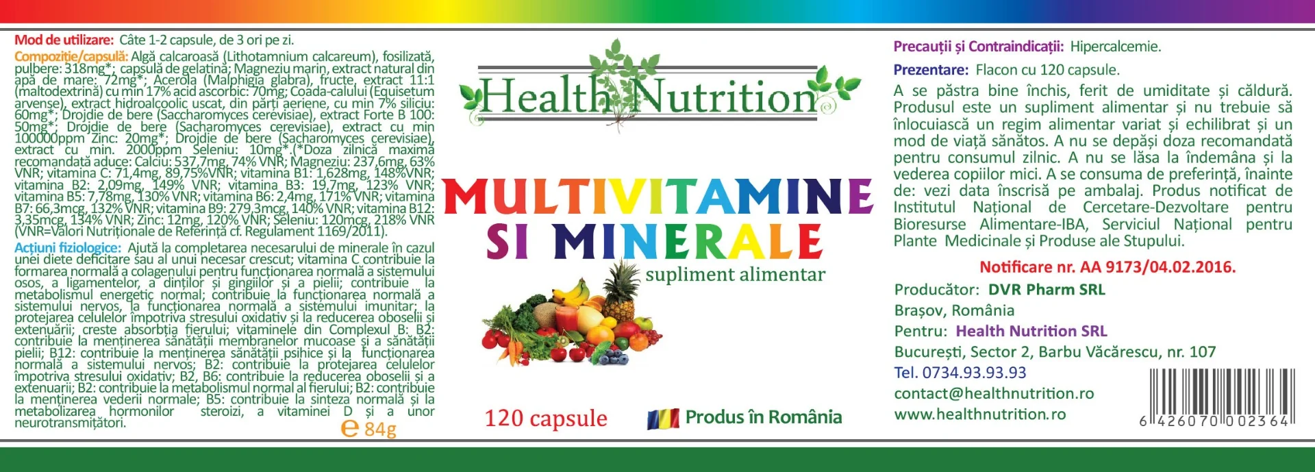 Multivitamine si Minerale 100% naturale, 120 capsule, Health Nutrition