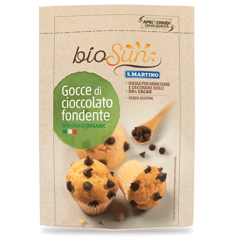 Picaturi de ciocolata amaruie fara gluten eco Biosun, 125g, S.Martino