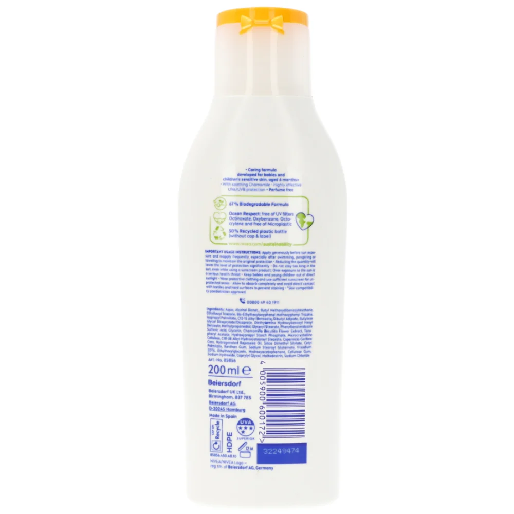 Lotiune de protectie solara pentru copii Babies & Kids Sensitive SPF50, 200ml, Nivea