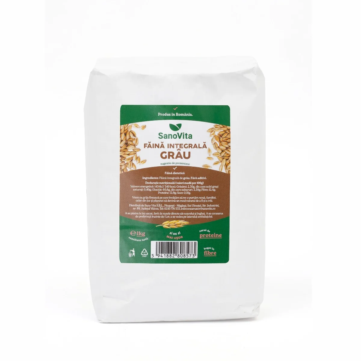 Faina integrala de grau, 1kg, SanoVita 