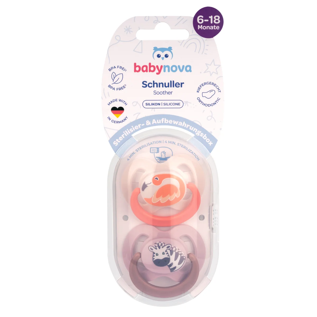 Suzete multicolore cu inel Talia 2 + Steribox, 2 bucati, Baby Nova