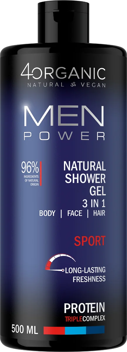 Gel de dus 3 in 1 Sport Men Power, 500ml, 4Organic