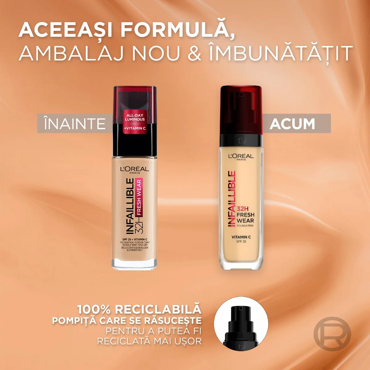 Fond de ten rezistent la transfer Infaillible 32H Fresh Wear 120 Cald, 30ml, L'Oreal Paris