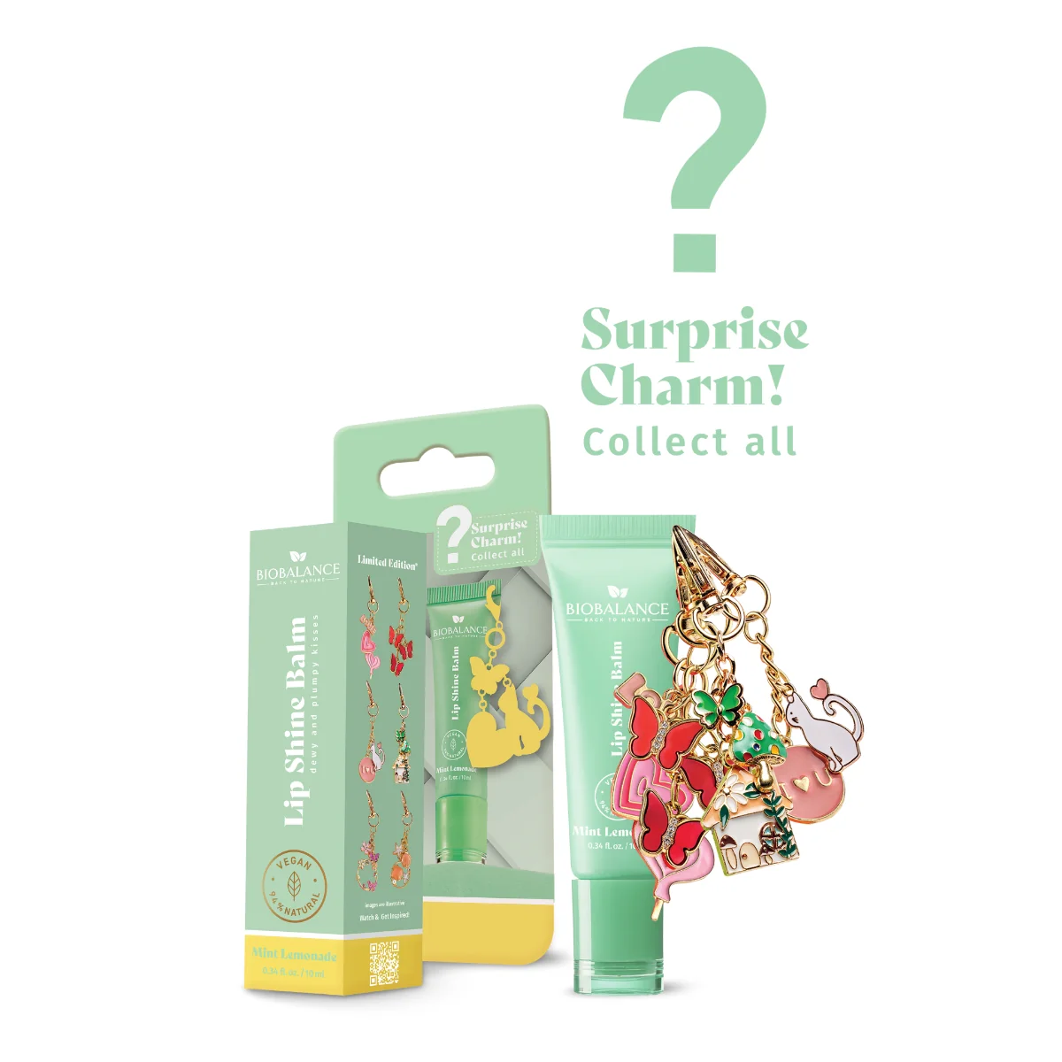 Balsam de buze cu efect lucios si breloc surpriza Mint Lemonade, 10ml, Bio Balance