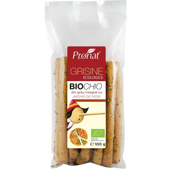 Grisine din grau integral cu aroma de pizza Biochio, 100g, Pronat