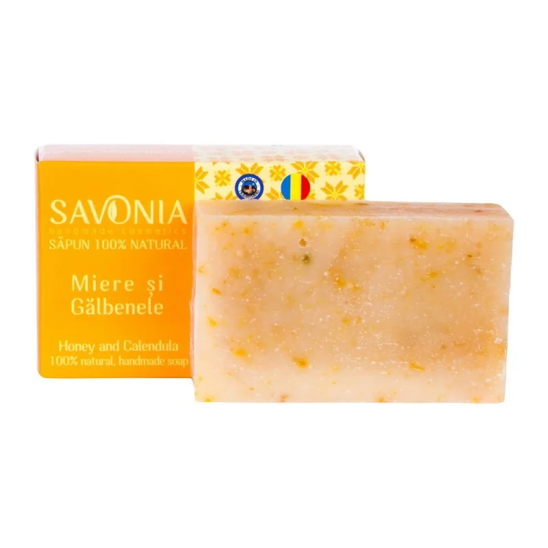 Sapun natural pentru fata maini si corp Miere si Galbenele, 90g, Savonia