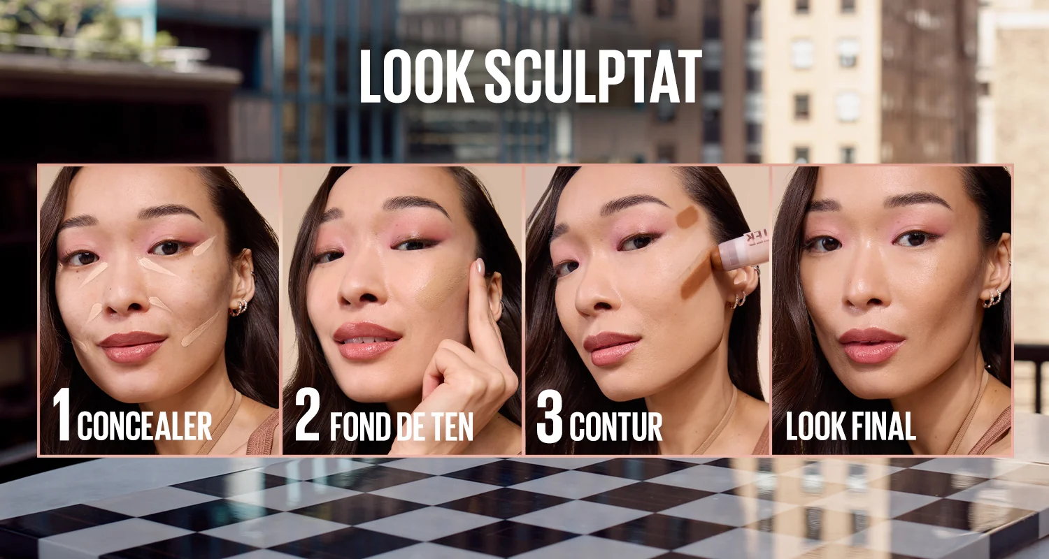 Aspect realizat pas cu pas, cu concealer, fond de ten si contur, pentru un rezultat final uniform. Aspect realizat pas cu pas, cu concealer, fond de ten si contur, pentru un rezultat final uniform.