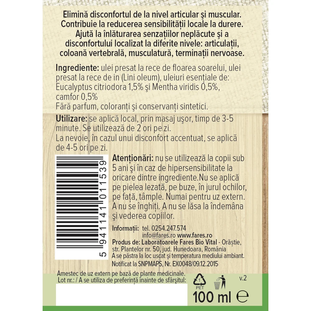 Ulei calmant fitodolor L96, 100ml, Fares