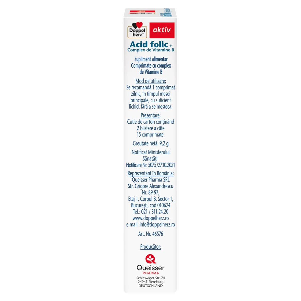 Acid Folic + Complex de Vitamina B, 30 comprimate, Doppelherz