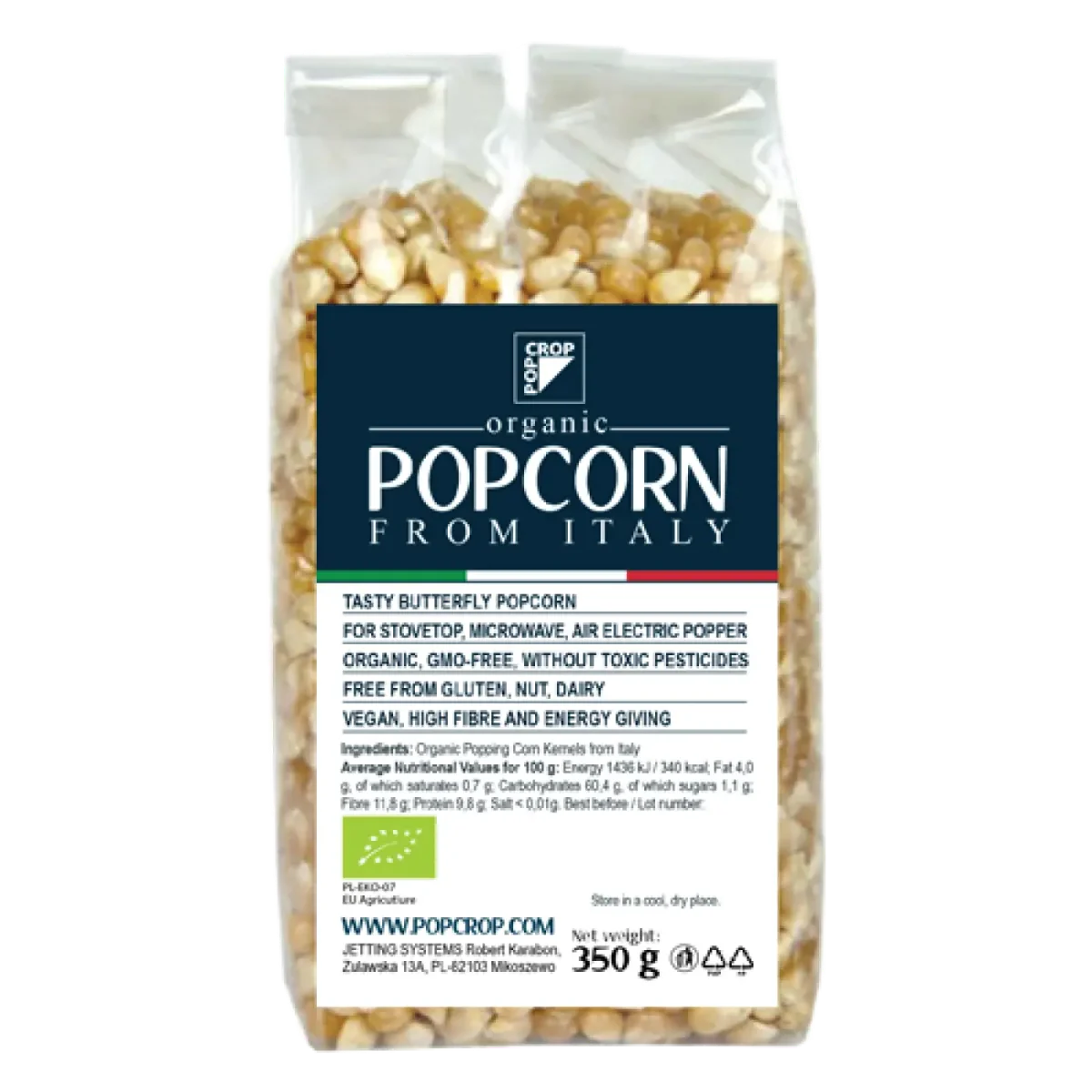 Porumb galben bio popcorn, 350g, Popcrop
