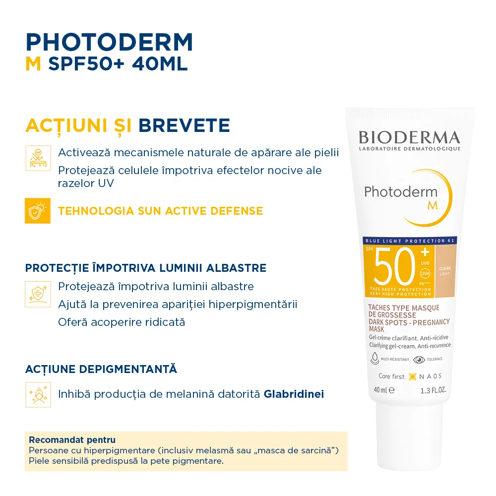Fotoprotectie colorata SPF 50+ Photoderm M, 40ml, Bioderma
