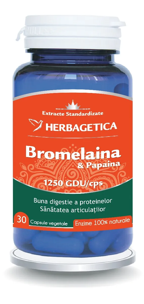 Bromelaina si Papaina, 30 capsule, Herbagetica