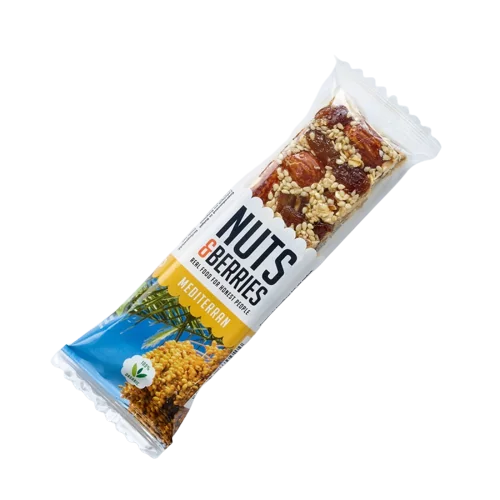 Baton crocant ECO cu nuci stafide curmale si susan Mediteran, 40g, Nuts & Berries
