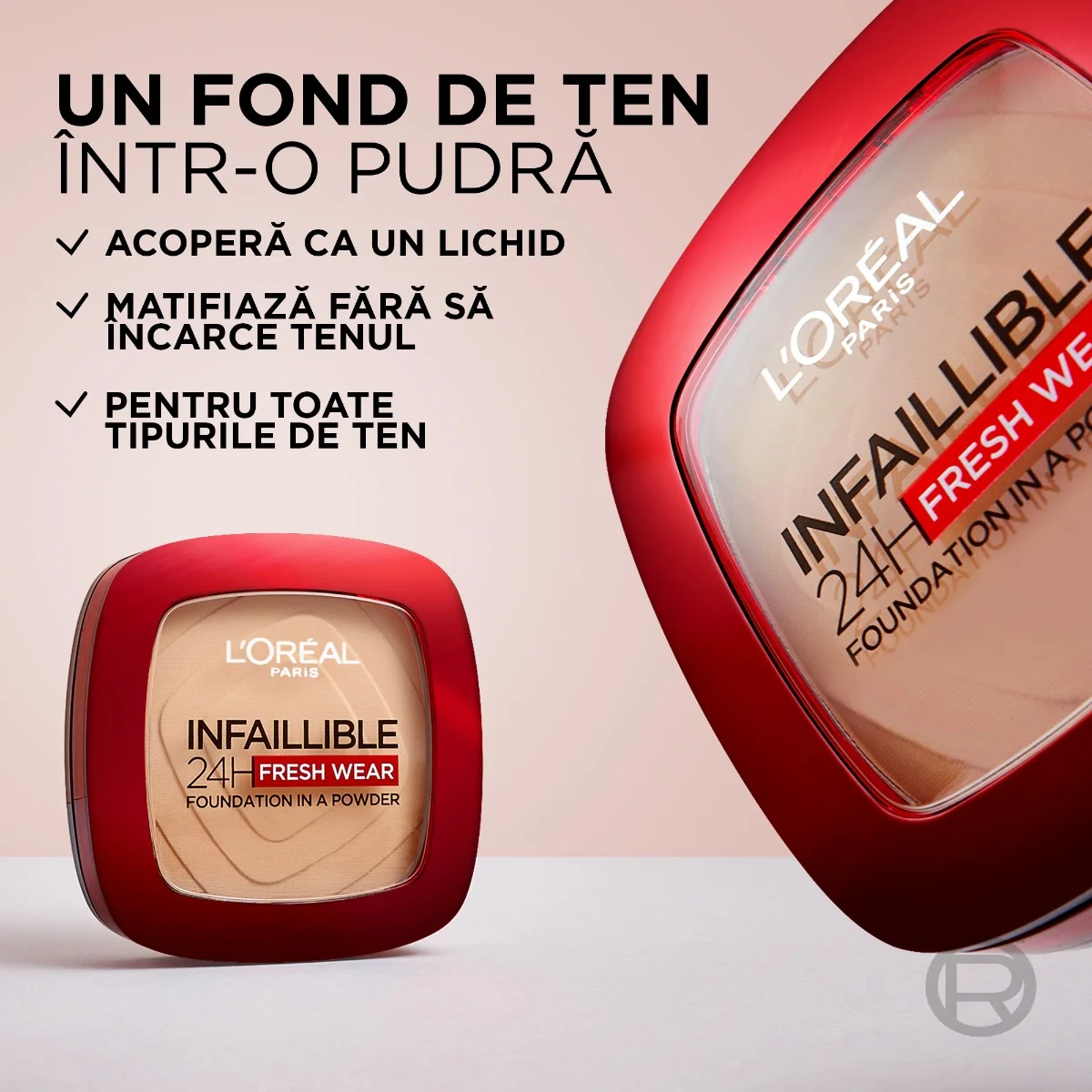 Pudra compacta Infaillible 24h Fresh Wear Golden Beige 140, 9g, L'Oreal Paris
