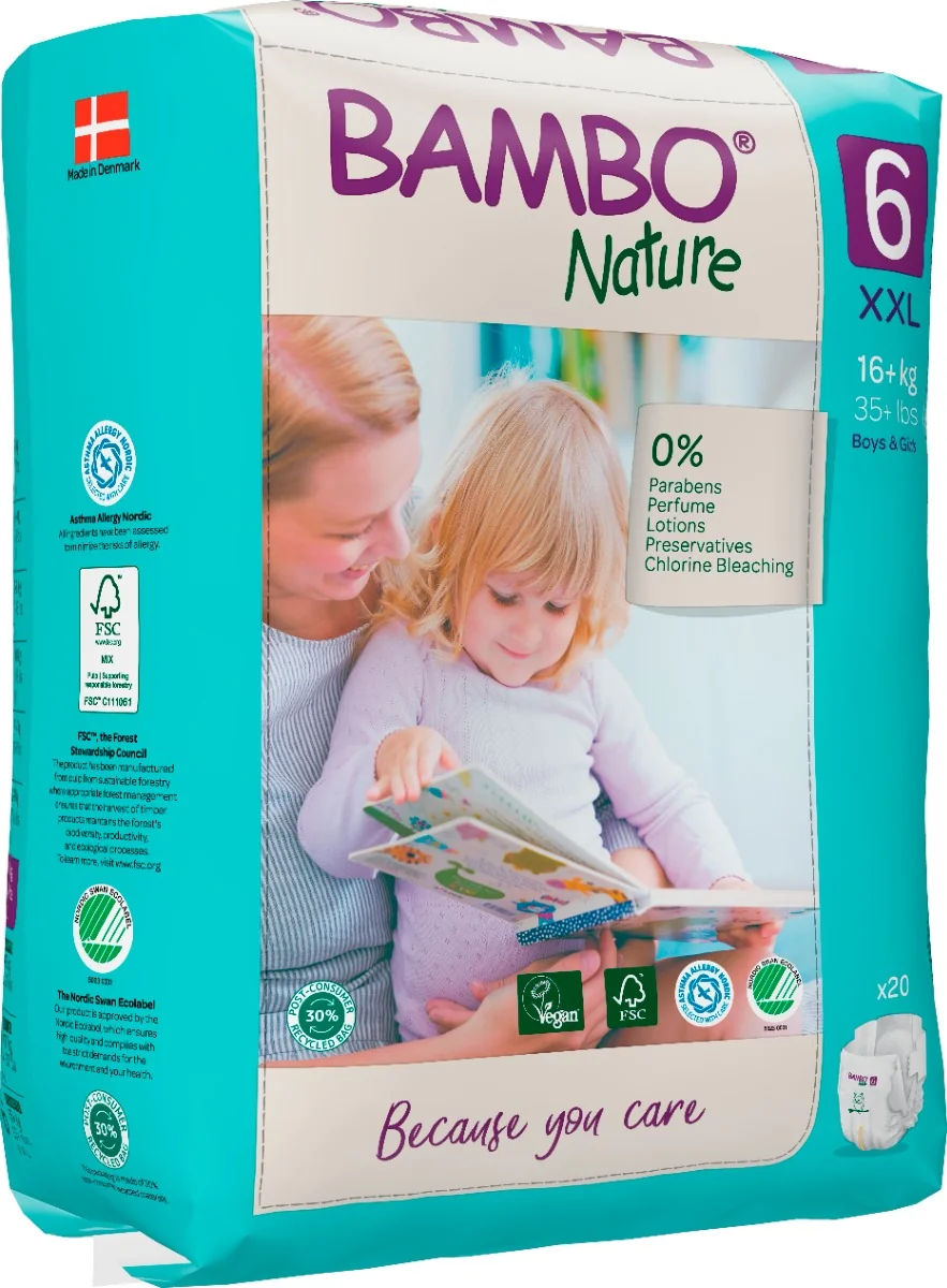 Scutece Ecolabel Nr. 6 pentru 16+ kg, 20 bucati, Bambo Nature