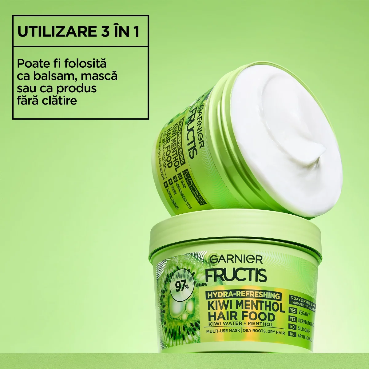 Masca de par hidratanta pentru radacini grase si varfuri despicate Fructis Hair Food Kiwi, 390ml, Garnier