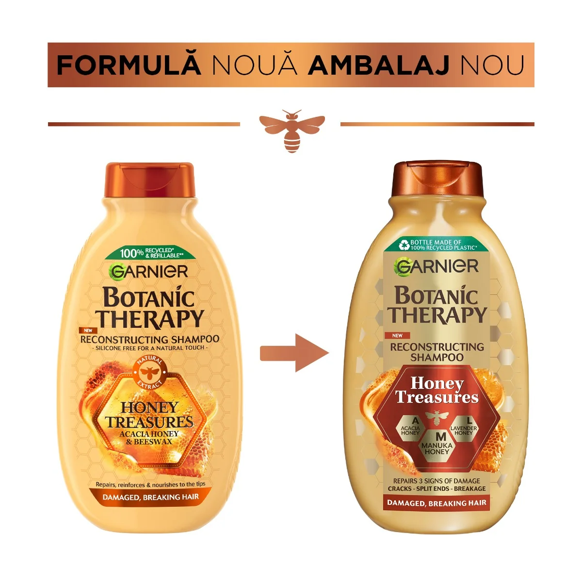 Sampon pentru par deteriorat cu tendinta de rupere Honey Treasures Botanic Therapy, 250ml, Garnier