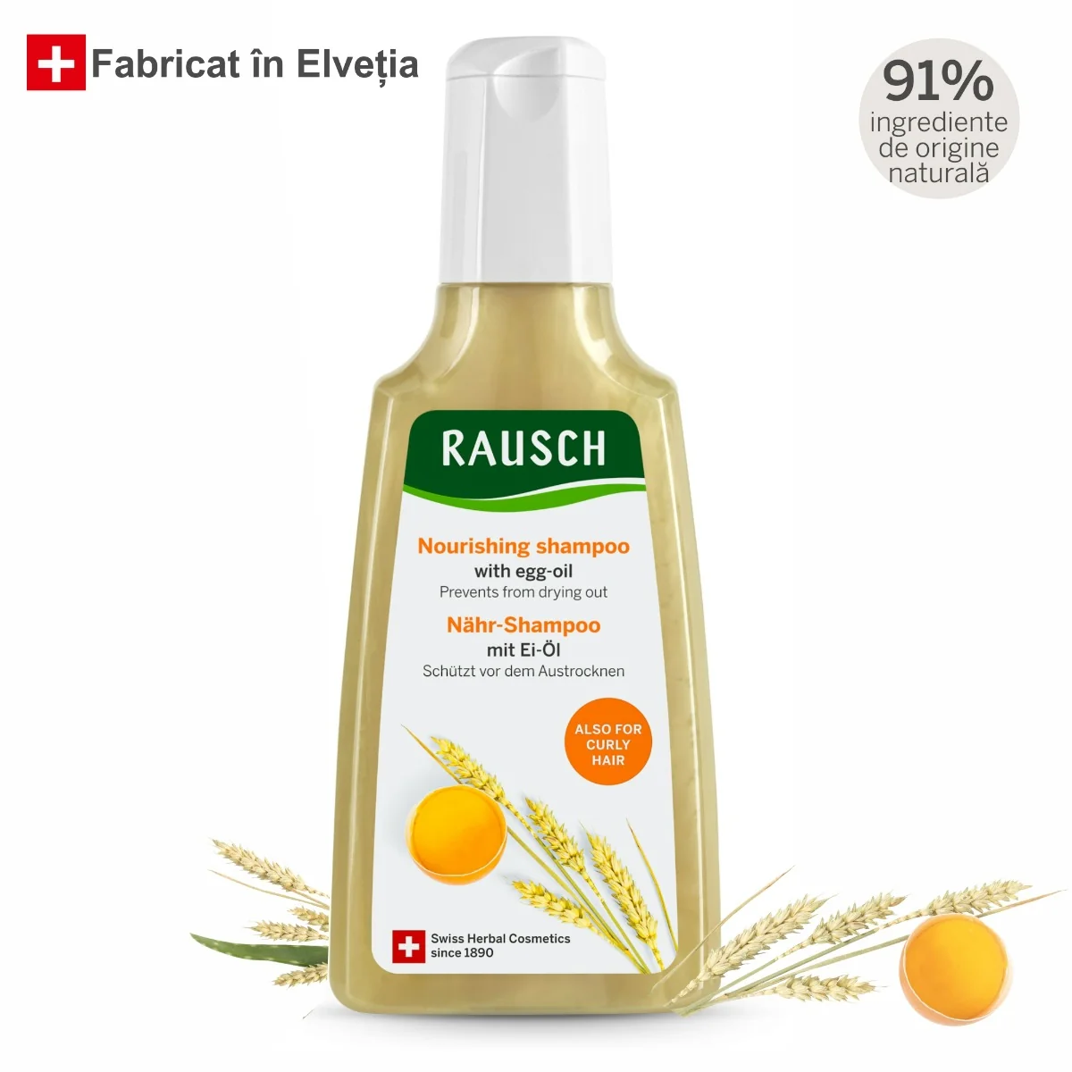Sampon nutritiv pentru par uscat cu ulei din ou, 200ml, Rausch