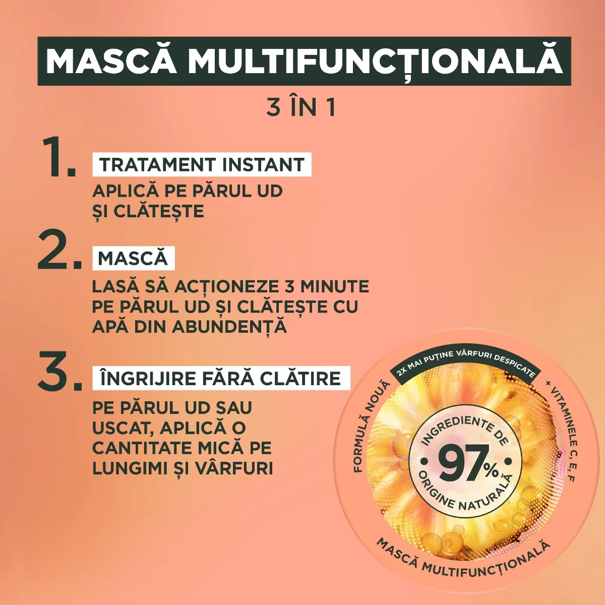 Masca nutritiva pentru parul lung si lipsit de stralucire Hair Food Ananas, 390ml, Fructis