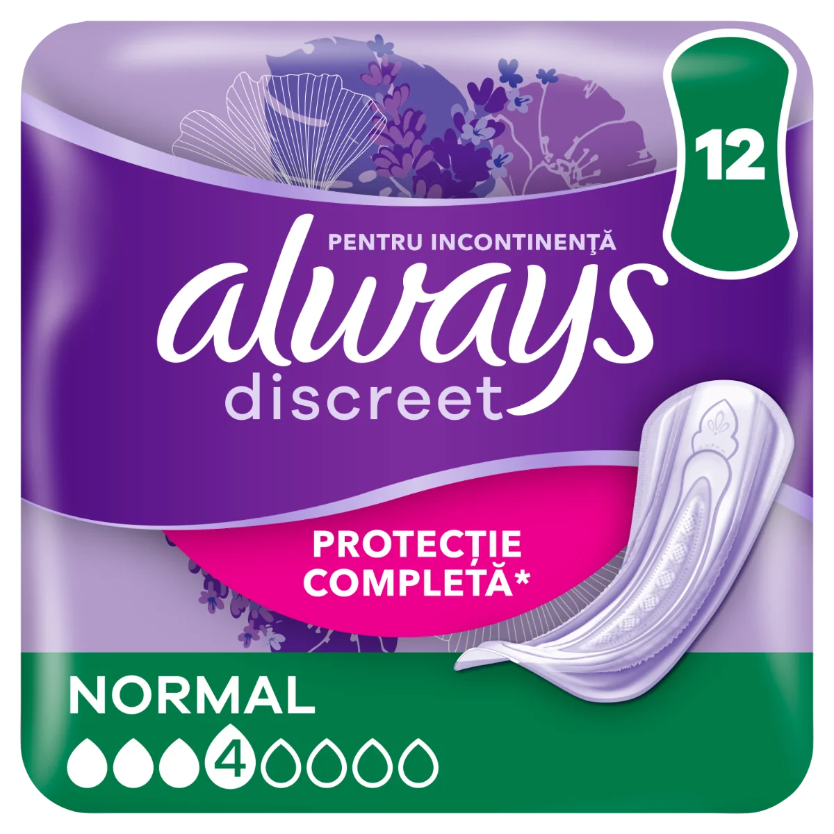 Absorbante pentru incontinenta urinara Discreet Normal, 12 bucati, Always
