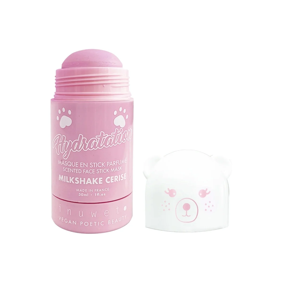 Masca stick hidratanta pentru fata cu argila alba si parfum milkshake de cirese, 30ml, Inuwet