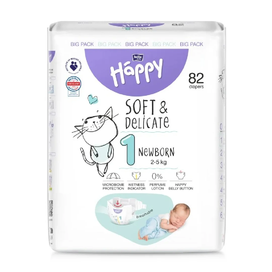 Scutece Happy Marimea 1, 2-5 kg, 82 bucati, Bella Baby