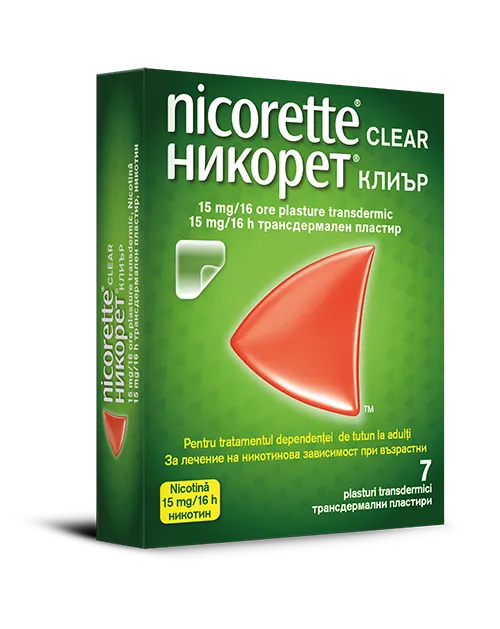 Nicorette® Clear 15mg/16h plasture transdermic, 7 plasturi, Johnson&Johnson
