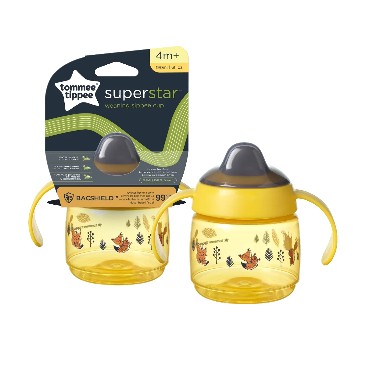Cana Sippee cu protectie Bacshiled™ si capac pentru +4 luni Galben, 190ml, Tommee Tippee