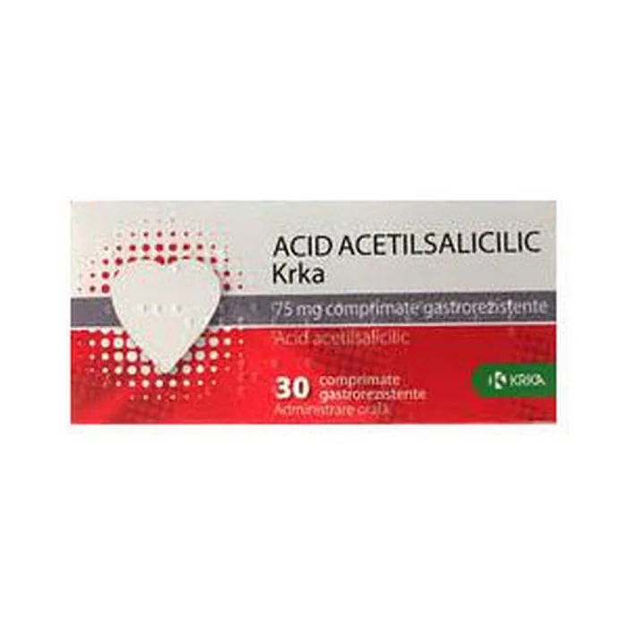 Acid acetilsalicilic 75mg, 30 comprimate gastrorezistente, Krka