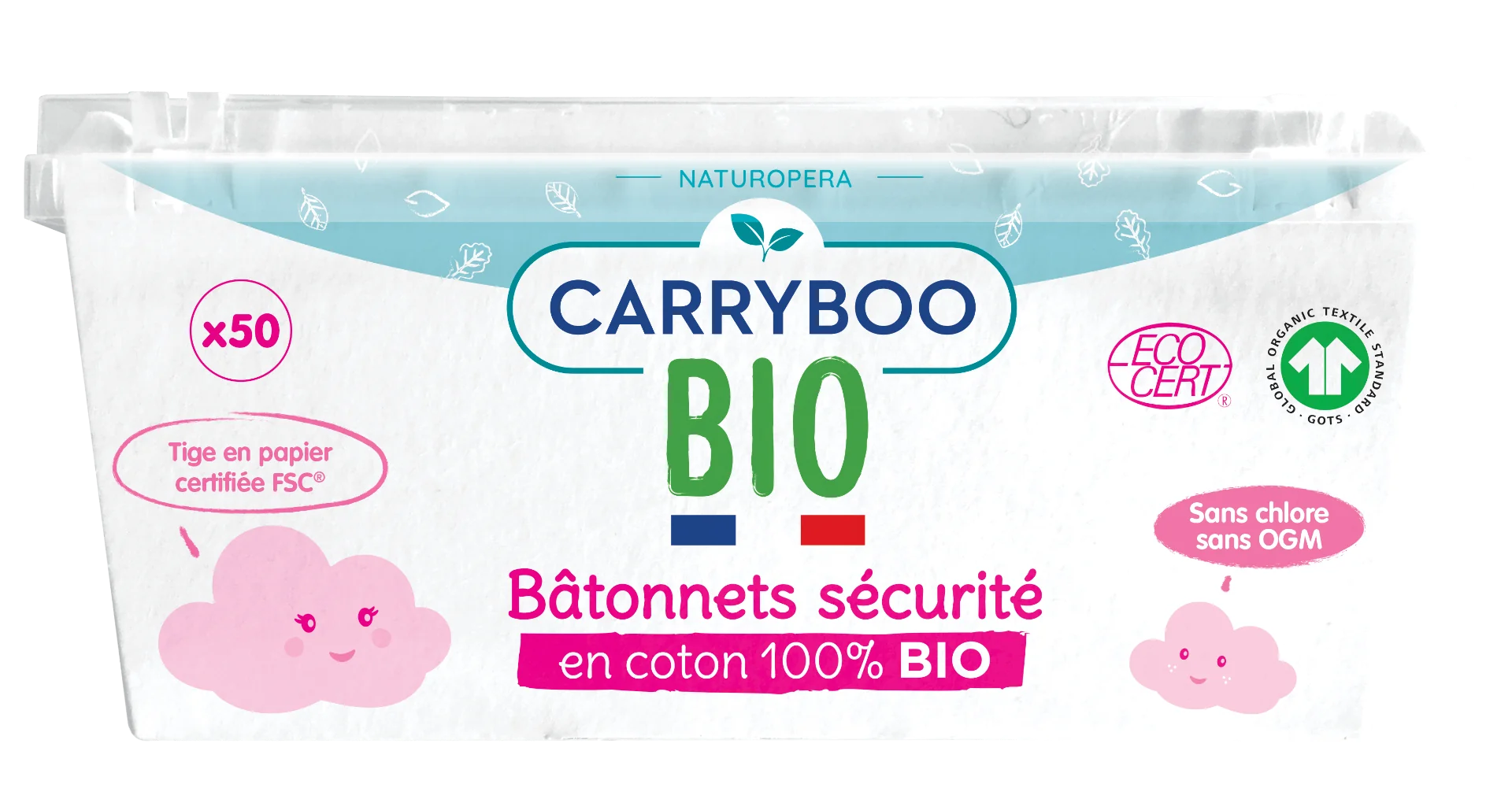 Betisoare cu bumbac securizate pentru bebelusi, 50 bucati, Carryboo