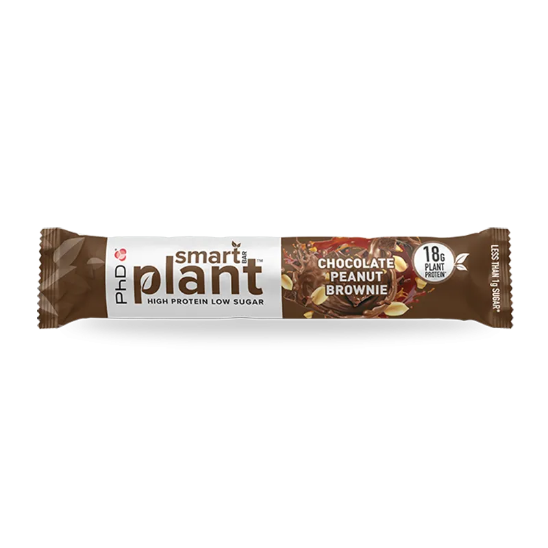 Baton proteic vegetal cu ciocolata si arahide Smart Bar Plant Chocolate Peanut Brownie, 64g, PhD