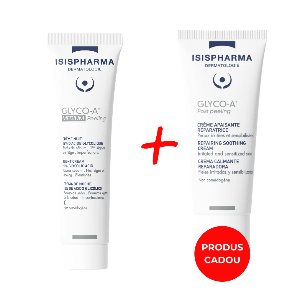 Pachet Crema Glyco A Medium 30ml +Crema calmanta postpeeling Glyco-A 40ml Gratuit, Isis Pharma