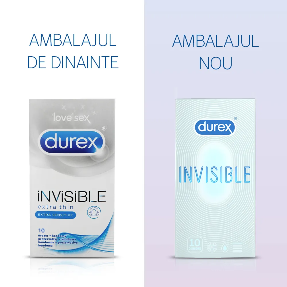 Prezervative Invisible Extra Thin Extra Sensitive, 10 bucati, Durex 