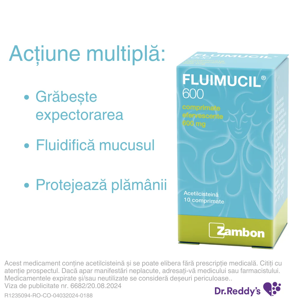 Fluimucil 600 mg, 10 comprimate efervescente, Dr. Reddys