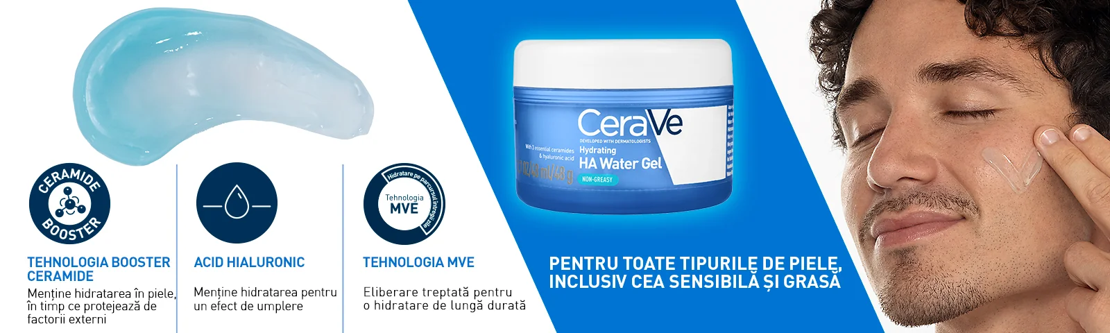 Pentru toate tipurile de piele, inclusiv cea sensibila si grasa Pentru toate tipurile de piele, inclusiv cea sensibila si grasa