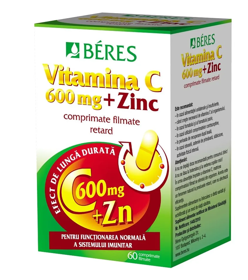 Vitamina C 600 mg + Zinc, 60 comprimate, Beres