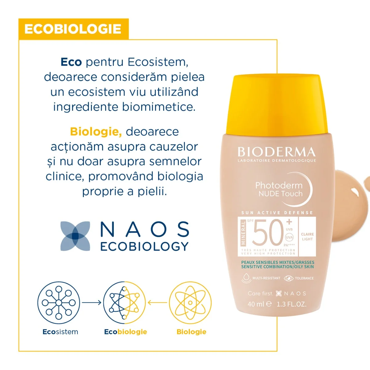 Fluid Nude Touch Mineral pentru ten deschis cu SPF50+ Photoderm, 40ml, Bioderma