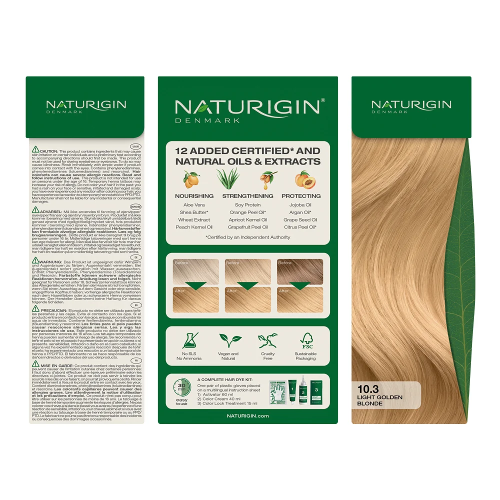 Vopsea de par Light Golden Blonde 10.3, 115ml, Naturigin