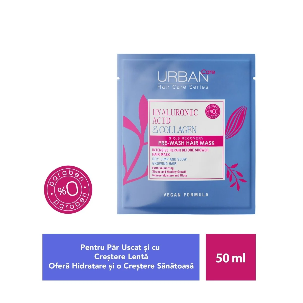 Masca de par pre-samponare cu Acid Hialuronic si Colagen, 50ml, Urban Care